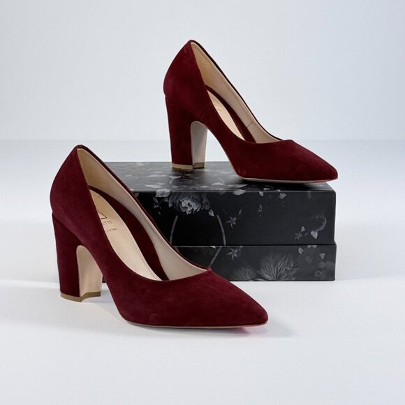 Mavette Burgundy Suede block heel pumps (Sz 39) - Picture 2 of 12